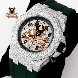 Montre-bracelet pour homme avec bracelet en caoutchouc noir, lunette ornée et cadran multi-couches - Product Image 6