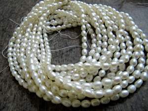 Cadena de Perlas de Arroz, Perlas de Agua Dulce Blancas de 5x7mm, para Joyería, 15 Pulgadas - Product Image 5