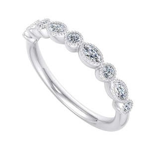 Anillo Vintage con Diamantes Cultivados en Laboratorio, Corte Marquesa y Redondo, con Banda Milgrain, Oro de 14K/18K, Anillo Apilable para Boda o Aniversario - Product Image 3