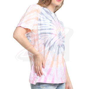 Camiseta de Manga Corta con Cuello Redondo y Estampado Tie Dye para Mujer, Corte Holgado, Informal, 100% Algodón Jersey, Estilo Primavera Verano - Product Image 4