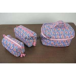 Sac de voyage et de maquillage multifonctionnel en coton rayé fait main, avec fermeture éclair, poignée souple, écologique et tendance, pour la vente en gros - Product Image 1