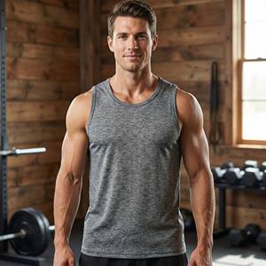 Débardeur de sport pour hommes en gros, séchage rapide, anti-humidité, gilet de fitness, logo personnalisé, maillot de musculation sans manches 100% coton - Product Image 1