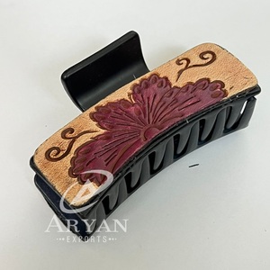 Pinzas de Pelo de Acetato con Cuero Floral Hechas a Mano, Personalizadas y de Lujo, Accesorios para el Cabello de Alta Calidad para Mujer, Regalo - Product Image 1