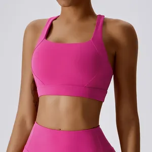 Débardeur de yoga contrastant pour femme avec soutien-gorge de sport push-up, bretelles convertibles, extensible, respirant, antichoc, et short intégré - Product Image 5
