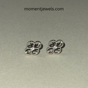 Dainty Lace 925 Sterling <b>Silver</b> <b>Stud</b> Earrings Platinum Plated Sparkling Zircon Bridal Minimalist Jewelry - Product Image 5