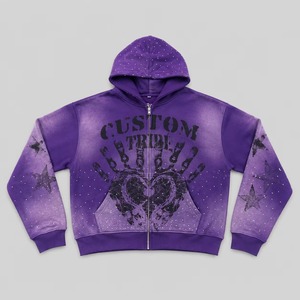 Sweat à capuche personnalisé avec strass pour homme, coupe oversize, streetwear, fermeture éclair sur le devant, imprimé à pois noirs, tissu FRENCH TERRY, style hiver - Product Image 2