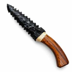 Poignard artisanal en obsidienne noire avec manche en bois, pointe de flèche en cristal naturel, sculpture de collection, art populaire indien sculpté - Product Image 6
