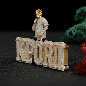 Kporii 925 Silver Gold Plated Rhinestone Pendant <b>Necklace</b> Men's Hiphop Style Letter Jewelry Gift - Product Image 4