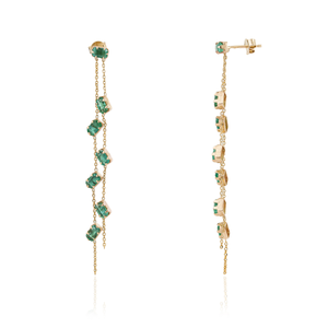 Pendientes Colgantes de Oro Amarillo de 14K con Cadena de Doble Eslabón y Esmeralda Genuina, Joyería Fina, Piedra de Nacimiento de Mayo, Ligeros, Productos de Gran Demanda - Product Image 3