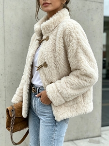 Manteau élégant pour femme à col montant et boutons, manches longues, coupe ample et courte, mode hiver, décontracté, streetwear, vêtement d'extérieur - Product Image 2
