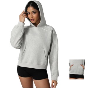 Sudadera deportiva casual de invierno para mujer, forrada, de punto, con capucha, holgada, cortavientos, transpirable, con bolsillo canguro, para exteriores - Product Image 1