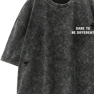 Oversized Men's Cotton <b>T</b>-<b>Shirt</b> Short Sleeve Washed Black With Letter Print Street Style O-Neck <b>Long</b> <b>Length</b> Ripped Hem - Product Image 3