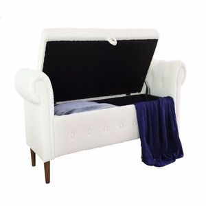 Sgabello Rettangolare Multifunzionale Beige, Pratico Arredo Camera da Letto con Vano Contenitore - Product Image 5