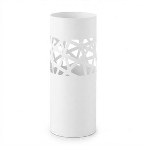 Porte-parapluie en métal blanc avec design géométrique découpé au laser, support de rangement cylindrique durable pour parapluies longs et courts et cannes - Product Image 1
