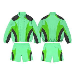 Conjunto Deportivo de 2 Piezas para Mujer, Chaqueta Deportiva de Poliéster con Estampado de Bloques de Color y Bolsillos, Secado Rápido, para Primavera/Verano - Product Image 5