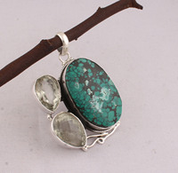 Pendentif en turquoise tibétaine naturelle serti de pierres, en argent sterling 925, vente en gros, pierre précieuse authentique en turquoise matricielle, 18 pouces