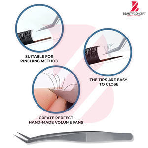 Pince à cils incurvée en acier inoxydable de haute précision, pince à volume anti-magnétique argent mat pour usage professionnel des cils - Product Image 5