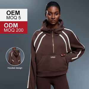Sudadera con capucha de media cremallera para mujer, cuello alto, forro polar, nuevo diseño, bloques de color, jersey oversize, top deportivo informal - Product Image 6
