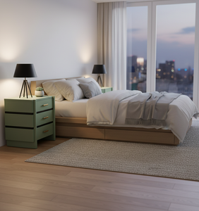 Table de chevet à 3 tiroirs pour chambre à coucher, fabrication directe d'usine, vente en gros personnalisée, OEM ODM, mobilier d'intérieur artisanal - Product Image 3