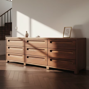 Commode Oaklyn de style Japandi en bois massif, finition grain de bois naturel, armoire de rangement scandinave pour salon - Product Image 6