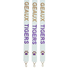 Geaux Tigers Beaded <b>Bag</b> <b>Strap</b> <b>Replacement</b> Adjustable Shoulder Handle Fashionable Ribbon Accessory - Product Image 1