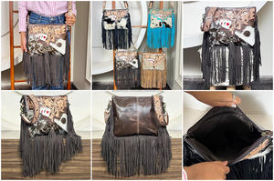 New 2026 Premium Handcrafted Genuine Cowhide Leather Crossbody Fringe Bag Designer Floral Pattern OEM ODM Perfect for Women's - Product Image 3