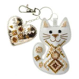Beaded Cat <b>Keychain</b> Embroidery Kit on Eco <b>Leather</b> DIY Handmade Accessory by Wonderland Crafts - Product Image 3