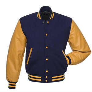 Veste universitaire personnalisée avec col montant, corps en mélange de coton fin et manches en cuir PU, ornements brodés en feutre chenille - Product Image 3