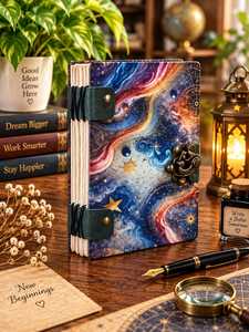 Diario de Cuero Celestial Galaxy Star de 7x5 Pulgadas con Cierre Antiguo, Cuaderno de Papel Hecho a Mano con Borde Rústico, Regalo - Product Image 4