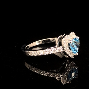 Bague de fiançailles élégante en or massif 10K 14K 18K 1,0 Ct Blue Heart Lab Grown Diamond Halo Pink Gant d'anniversaire de mariage - Product Image 2