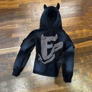 Sweat à capuche zippé pour homme 2026, orné de strass, poids lourd |   Veste d'hiver à motif lettres |   Collier en strass Streetwear OEM - Product Image 4