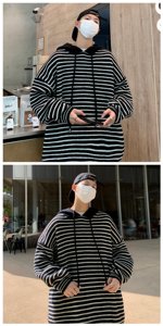 เสื้อสเวตเชิ้ตผู้ชายแบบมีฮู้ดทรงโอเวอร์ไซส์ ลายทางสีดำขาว มีซิป สวมใส่สบายๆ สำหรับฤดูใบไม้ร่วง ระบายอากาศได้ดี ทรงปกติ - Product Image 6