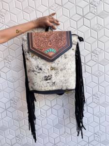 Mochila de Cuero Vacuno con Flecos, Estilo Occidental, Mochilas Escolares Unisex, Tallado a Mano, Producto al por Mayor - Product Image 2