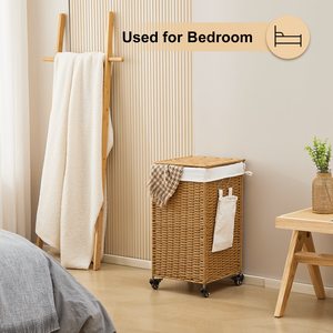 Cesto de Ropa Sucia con Ruedas y Tapa, de Mimbre Tejido, 78L - Product Image 5