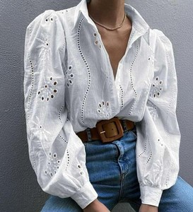 Chemise décontractée pour femme, style vintage, printemps-été, avec manches raglan, col rabattu, tissu tricoté, écologique, coupe classique - Product Image 6