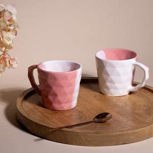 Juego de Café de Cerámica Moderno y Lujoso de Doble Tono con Forma de Diamante, 200 ml, Ecológico, Duradero, Portátil, Disponible en Rosa y Blanco, para Oficina y Hogar - Product Image 3