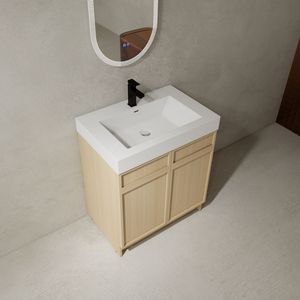 Mobile bagno freestanding da 30 pollici con lavabo in resina bianca e 2 ante con chiusura ammortizzata, imballaggio KD - Product Image 6
