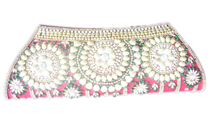 Beaded Half Moon Clutch Bag Pink Gold <b>Green</b> Sparkling Evening Party Style - Product Image 1