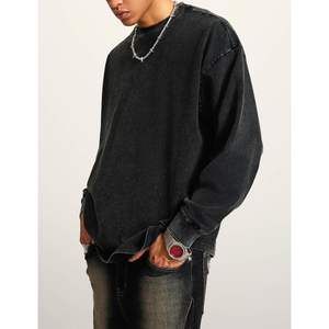 T-shirt pour homme 100 % coton durable, coupe ample, manches longues, anti-plis, effet délavé à l'acide - Product Image 3