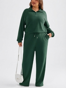 Wholesale Unisex Winter <b>Polyester</b> <b>Tracksuit</b> Set Stand Collar Zipper Jacket Wide Leg Pants Loose Fit Elastic Waist Breathable - Product Image 6