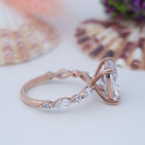 925 <b>Silver</b> Moissanite Oval Cut Prong <b>Solitaire</b> <b>Ring</b> White Gold Plated for Certified Elegant Engagement Wedding Jewelry Gift for - Product Image 3