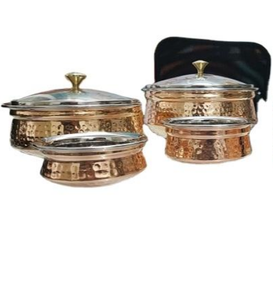 Ensemble de plats ronds en acier inoxydable et cuivre martelé avec couvercle, design moderne, vaisselle en métal écologique pour usage domestique - Product Image 4