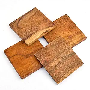 Elegantes Posavasos y Alfombrillas de Madera de Nogal con Diseño Cuadrado Clásico, Ecológicos, de 4x4 Pulgadas de Diámetro - Product Image 5