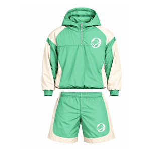 <b>Mens</b> Mint Green Nylon Quarter Zip <b>Hoodie</b> Shorts Set Colorblock Lightweight <b>Running</b> Training Fitness Casual Athletic Outfit - Product Image 1