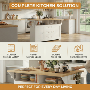 Large <b>Kitchen</b> Island with 2 Drop Leaf Rolling <b>Kitchen</b> Cart on 5 Wheels Power Outlet <b>Folding</b> Storage Dining <b>Table</b> for Spic - Product Image 2