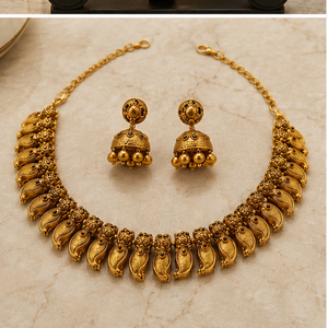 Traditional Gold-Plated Metal Pin Necklace Set Matching Earrings Handmade Irregular Shape Jewelry Wedding Decoration Gift - Product Image 3