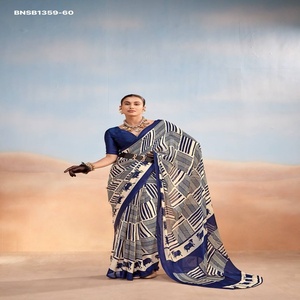 High Quality Satin Chiffon with Stripe Printed <b>Saree</b>-<b>Blouse</b> Collection Supplier from India At Wholesale Rate <b>Saree</b> Love - Product Image 1