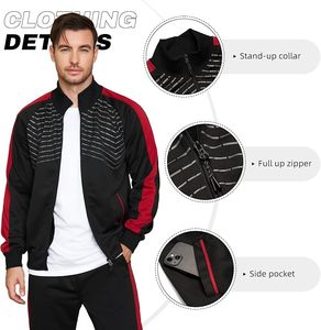 Conjunto Deportivo Unisex Negro con Rayas Rojas, Manga Larga, Cuello Alto, Transpirable, Estilo Deportivo, para Otoño, Corte Regular, Color Sólido - Product Image 4