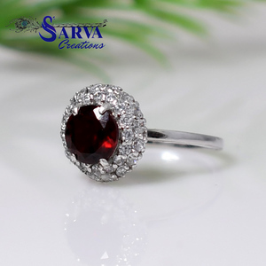 Natural <b>Garnet</b> Halo <b>Ring</b> 925 Sterling <b>Silver</b> Red Gemstone Cubic Zirconia Accents Elegant Engagement Wedding Fine Jewelry - Product Image 3