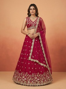 <b>Red</b> Embroidered <b>Lehenga</b> Choli Reversible Women Indian Pakistani Set Wedding Party Diwali Dress - Product Image 1